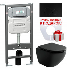 Комплект унитаза с инсталляцией Ceramicanova Metropol CN4002MB_1001B_1000 с сиденьем Микролифт и Черной матовой клавишей смыва