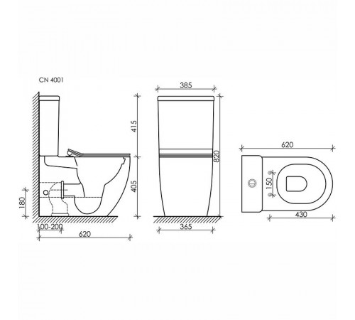 Унитаз компакт Ceramicanova Metropol CN4001-B без бачка и с сиденьем Микролифт