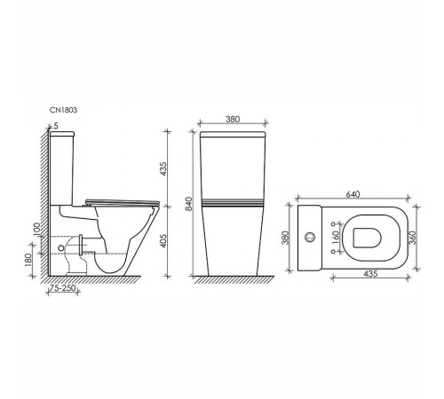 Унитаз компакт Ceramicanova Cubic CN1803-B без бачка и с сиденьем Микролифт