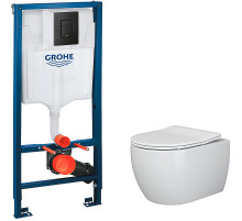 Комплект унитаза Ceramicanova Play CN3001 с инсталляцией Grohe Rapid SL 38811KF0 с сиденьем Микролифт и Черной матовой клавишей смыва