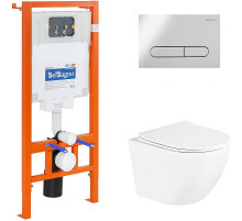 Комплект унитаза с инсталляцией BelBagno Uno BB3105CHR/SC/BB002-80/BB005-PR-CHROME с сиденьем Микролифт и клавишей смыва Хром глянцевый