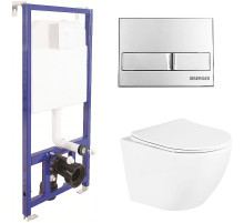 Комплект унитаза BelBagno Uno BB3105CHR/SC с инсталляцией Berges Novum L3 040213 с сиденьем Микролифт и клавишей смыва Хром