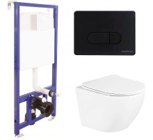 Комплект унитаза BelBagno Uno BB3105CHR/SC с инсталляцией Berges Novum D5 040235 с сиденьем Микролифт и Черной матовой клавишей смыва