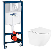 Комплект унитаза BelBagno Uno BB3105CHR/SC с инсталляцией Grohe Rapid SL 38721001 с сиденьем Микролифт и клавишей смыва Хром