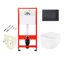 Комплект унитаза BelBagno Uno BB3105CHR/SC с инсталляцией Tece Base K440407 с сиденьем Микролифт и Черной матовой клавишей смыва