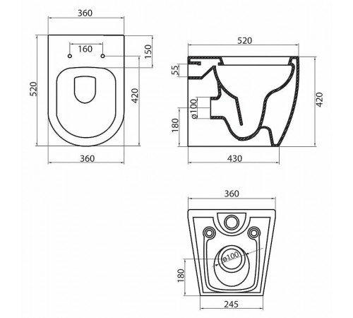 Унитаз BelBagno Marino BB105CBR приставной без сиденья