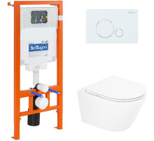 Комплект унитаза с инсталляцией BelBagno Tre BB8001CHR/SC/BB002-80/BB014-SR-BIANCO с сиденьем Микролифт и Белой клавишей смыва