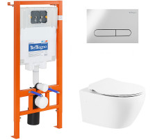 Комплект унитаза с инсталляцией BelBagno Prospero BB507B/BB2020SC/BB002-80/BB005-PR-CHROME с сиденьем Микролифт и клавишей смыва Хром глянцевый