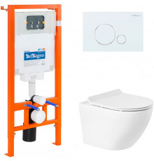 Комплект унитаза с инсталляцией BelBagno Sfera-R BB046CHR/BB2111SC/BB002-80/BB014-SR-BIANCO с сиденьем Микролифт и Белой клавишей смыва