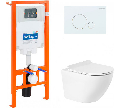 Комплект унитаза с инсталляцией BelBagno Sfera-R BB046CHR/BB2111SC/BB002-80/BB014-SR-BIANCO с сиденьем Микролифт и Белой клавишей смыва