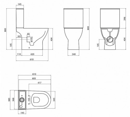 Унитаз компакт BelBagno Lounge BB045CPR без бачка и сиденья