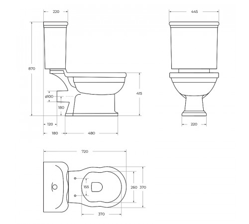 Унитаз компакт BelBagno Boheme BB115CPR без бачка и сиденья