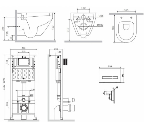 Комплект унитаза с инсталляцией AM.PM Spirit V2.0 FlashClean IS450A38.701700 с сиденьем Микролифт и Черной клавишей смыва