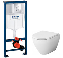 Комплект унитаза AM.PM Spirit FlashClean C701700WH+C707857WH с инсталляцией Grohe Rapid SL 38721001 с сиденьем Микролифт и клавишей смыва Хром
