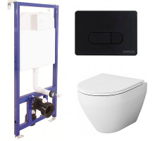 Комплект унитаза AM.PM Spirit FlashClean C701700WH+C707857WH с инсталляцией Berges Novum D5 040235 с сиденьем Микролифт и Черной матовой клавишей смыва