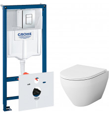 Комплект унитаза AM.PM Spirit FlashClean C701700WH+C707857WH с инсталляцией Grohe Rapid SL 38775001 с сиденьем Микролифт и клавишей смыва Хром