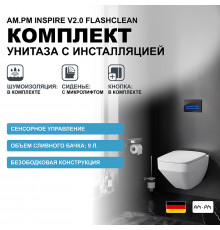 Комплект унитаза с инсталляцией AM.PM Inspire V2.0 FlashClean IS450A38.50A1700 с сиденьем Микролифт и Черной клавишей смыва