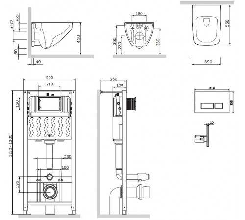 Комплект унитаза с инсталляцией AM.PM Inspire V2.0 FlashClean IS47051.50A1700 с сиденьем Микролифт и клавишей смыва Хром