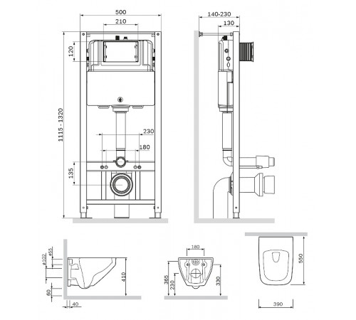 Комплект унитаза с инсталляцией AM.PM Inspire 2.0 CK50GD с сиденьем Микролифт с клавишей смыва Хром с гигиеническим душем и аксессуарами для ванной комнаты