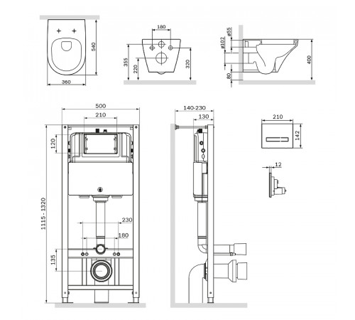 Комплект унитаза с инсталляцией AM.PM Inspire FlashClean IS450A38.501700 с сиденьем Микролифт и Черной клавишей смыва