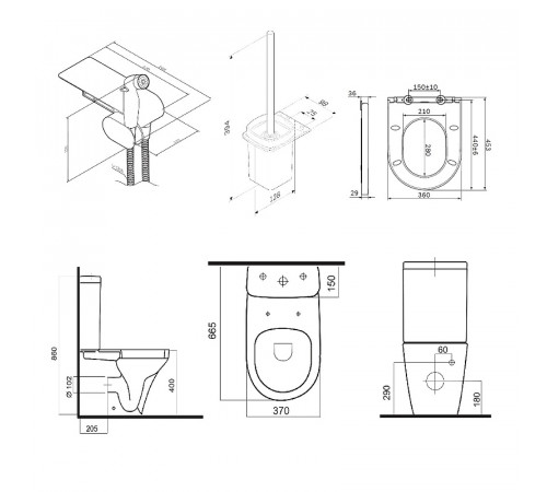 Унитаз компакт AM.PM Inspire CK50C1704W с гигиеническим душем и ершиком с бачком и сиденьем Микролифт