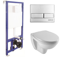 Комплект унитаза Jacob Delafon Patio EDV102-00+E70021-00 с инсталляцией Berges Novum L3 040213 с сиденьем Микролифт и клавишей смыва Хром