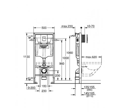 Комплект унитаза Jacob Delafon Elite EDX114RU-00 с инсталляцией Grohe Rapid SL 38772001 с сиденьем Микролифт и клавишей смыва Хром