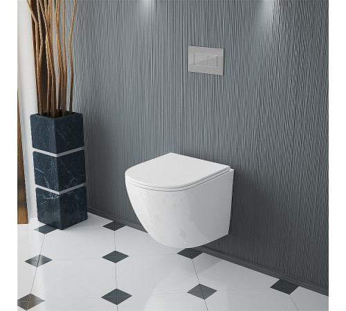 Комплект унитаза Owl 1975 Vind Cirkel-H TOWLT190302 с инсталляцией Grohe Rapid SL 38772001 с сиденьем Микролифт и клавишей смыва Хром