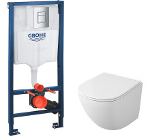 Комплект унитаза Owl 1975 Vind Cirkel-H TOWLT190302 с инсталляцией Grohe Rapid SL 38772001 с сиденьем Микролифт и клавишей смыва Хром