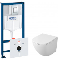 Комплект унитаза Owl 1975 Vind Cirkel-H TOWLT190302 с инсталляцией Grohe Rapid SL 38775001 с сиденьем Микролифт и клавишей смыва Хром