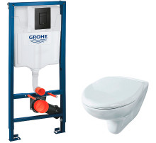 Комплект унитаза Rosa Элеганс Люкс Вн УнБ32 4620008195438 с инсталляцией Grohe Rapid SL 38811KF0 с сиденьем Микролифт и Черной матовой клавишей смыва