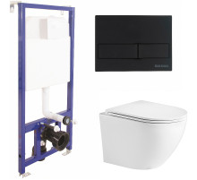 Комплект унитаза WeltWasser Merzbach 043 GL-WT 10000009939 с инсталляцией Berges Novum L5 040215 с сиденьем Микролифт и Черной матовой клавишей смыва