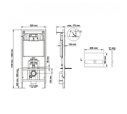 Комплект унитаза WeltWasser Merzbach 041 MT-BL 10000008255 с инсталляцией Berges Novum L3 040213 с сиденьем Микролифт и клавишей смыва Хром