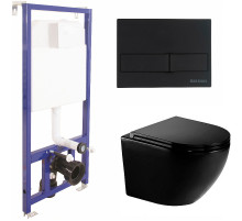 Комплект унитаза WeltWasser Merzbach 041 MT-BL 10000008255 с инсталляцией Berges Novum L5 040215 с сиденьем Микролифт и Черной матовой клавишей смыва