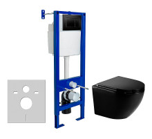 Комплект унитаза WeltWasser Merzbach 041 MT-BL 10000008255 с инсталляцией Berges Atom 410 040332 с сиденьем Микролифт и Черной матовой клавишей смыва