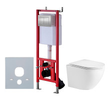 Комплект унитаза WeltWasser Merzbach 043 GL-WT 10000009939 с инсталляцией D&K DI8140116 с сиденьем Микролифт и клавишей смыва Хром