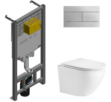 Комплект унитаза WeltWasser Merzbach 043 GL-WT 10000009939 с сиденьем Микролифт и инсталляцией Jacob Delafon E29025-NF+E4316-CP с клавишей смыва Хром