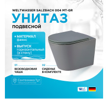 Унитаз WeltWasser Salzbach 004 MT-GR 10000003767 подвесной Серый матовый с сиденьем Микролифт
