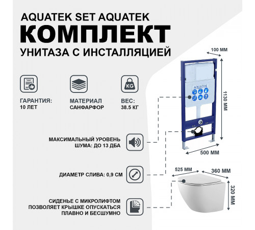 Комплект унитаза с инсталляцией Aquatek Set Aquatek Европа с сиденьем Микролифт