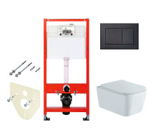 Комплект унитаза Aquatek Либра New AQ1148N-00 с инсталляцией Tece Base K440407 с сиденьем Микролифт и Черной матовой клавишей смыва