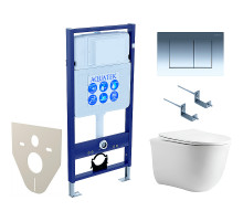 Комплект унитаза с инсталляцией Aquatek Set Aquatek Классик cm-010 4в1 с сиденьем Микролифт и клавишей смыва Хром глянцевый