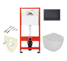 Комплект унитаза D&K Matrix DT1396016 с инсталляцией Tece Base K440407 с сиденьем Микролифт и Черной матовой клавишей смыва