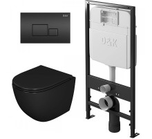 Комплект унитаза с инсталляцией D&K Matrix DS1392502 Черный с сиденьем Микролифт и Черной клавишей смыва