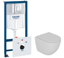 Комплект унитаза D&K Matrix DT1396016 с инсталляцией Grohe Rapid SL 38775001 с сиденьем Микролифт и клавишей смыва Хром