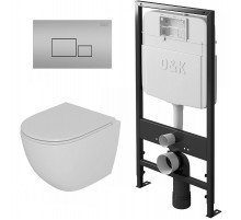 Комплект унитаза с инсталляцией D&K Matrix DS1391604 с сиденьем Микролифт и клавишей смыва Хром матовый