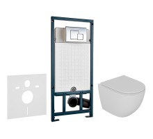 Комплект унитаза D&K Matrix DT1396016 с сиденьем Микролифт и инсталляцией WeltWasser WW Marberg 507 10000005949+10000005953 с клавишей смыва Хром глянцевый
