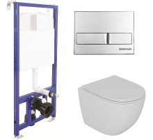 Комплект унитаза D&K Matrix DT1396016 с инсталляцией Berges Novum L3 040213 с сиденьем Микролифт и клавишей смыва Хром