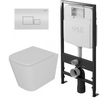 Комплект унитаза с инсталляцией D&K Quadro DS1511602 с сиденьем Микролифт и Белой клавишей смыва