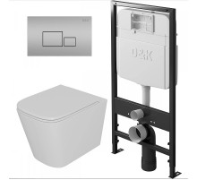 Комплект унитаза с инсталляцией D&K Quadro DS1511604 с сиденьем Микролифт и клавишей смыва Хром матовый