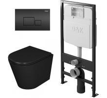 Комплект унитаза с инсталляцией D&K Venice DS1022502 Черный с сиденьем Микролифт и Черной клавишей смыва